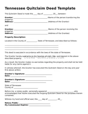 Attorney-Approved Quitclaim Deed Document for the State of Tennessee