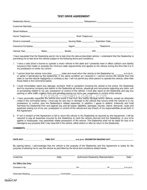 Blank Test Drive Form