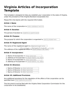 Attorney-Approved Articles of Incorporation Document for the State of Virginia