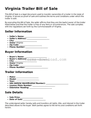 Attorney-Approved Trailer Bill of Sale Document for the State of Virginia