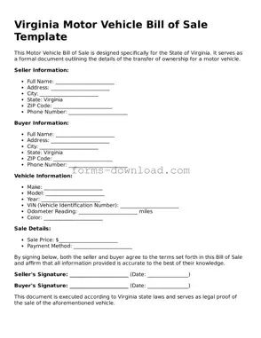 Attorney-Approved Motor Vehicle Bill of Sale Document for the State of Virginia