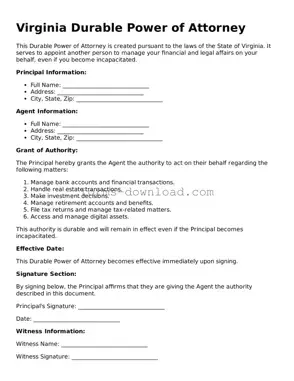 Attorney-Approved Durable Power of Attorney Document for the State of Virginia