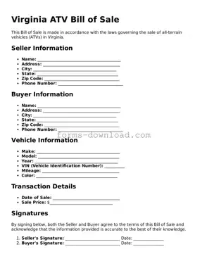 Attorney-Approved ATV Bill of Sale Document for the State of Virginia