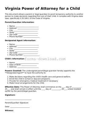 Attorney-Approved Power of Attorney for a Child Document for the State of Virginia