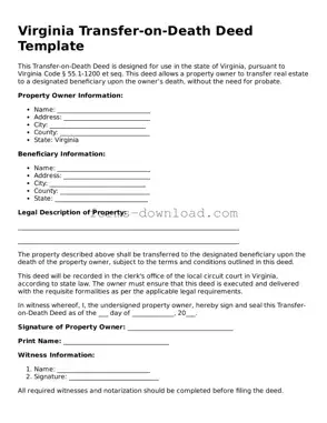 Attorney-Approved Transfer-on-Death Deed Document for the State of Virginia