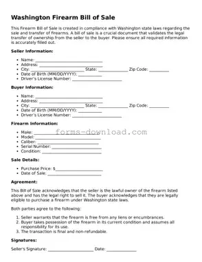 Attorney-Approved Firearm Bill of Sale Document for the State of Washington