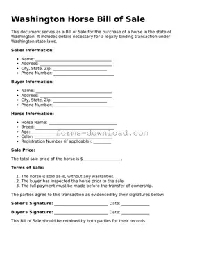 Attorney-Approved Horse Bill of Sale Document for the State of Washington