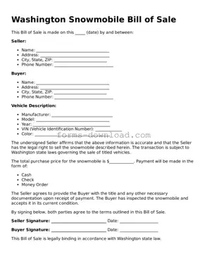 Attorney-Approved Snowmobile Bill of Sale Document for the State of Washington
