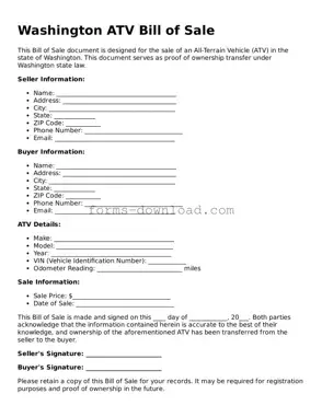 Attorney-Approved ATV Bill of Sale Document for the State of Washington
