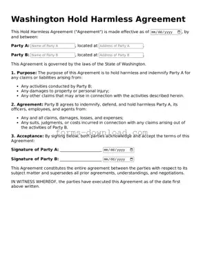 Attorney-Approved Hold Harmless Agreement Document for the State of Washington