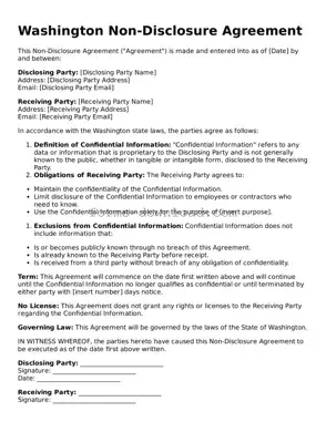 Attorney-Approved Non-disclosure Agreement Document for the State of Washington