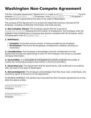 Attorney-Approved Non-compete Agreement Document for the State of Washington
