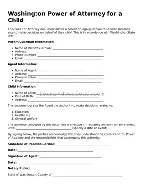 Attorney-Approved Power of Attorney for a Child Document for the State of Washington