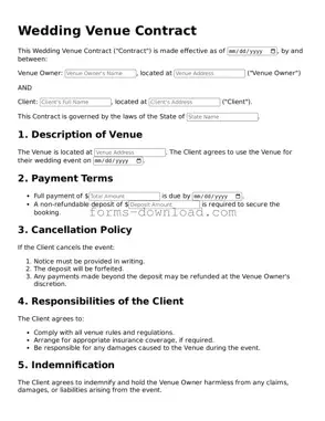 Fillable Wedding Venue Contract Form