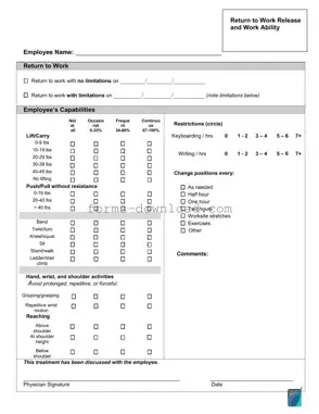 Blank Work Release Form