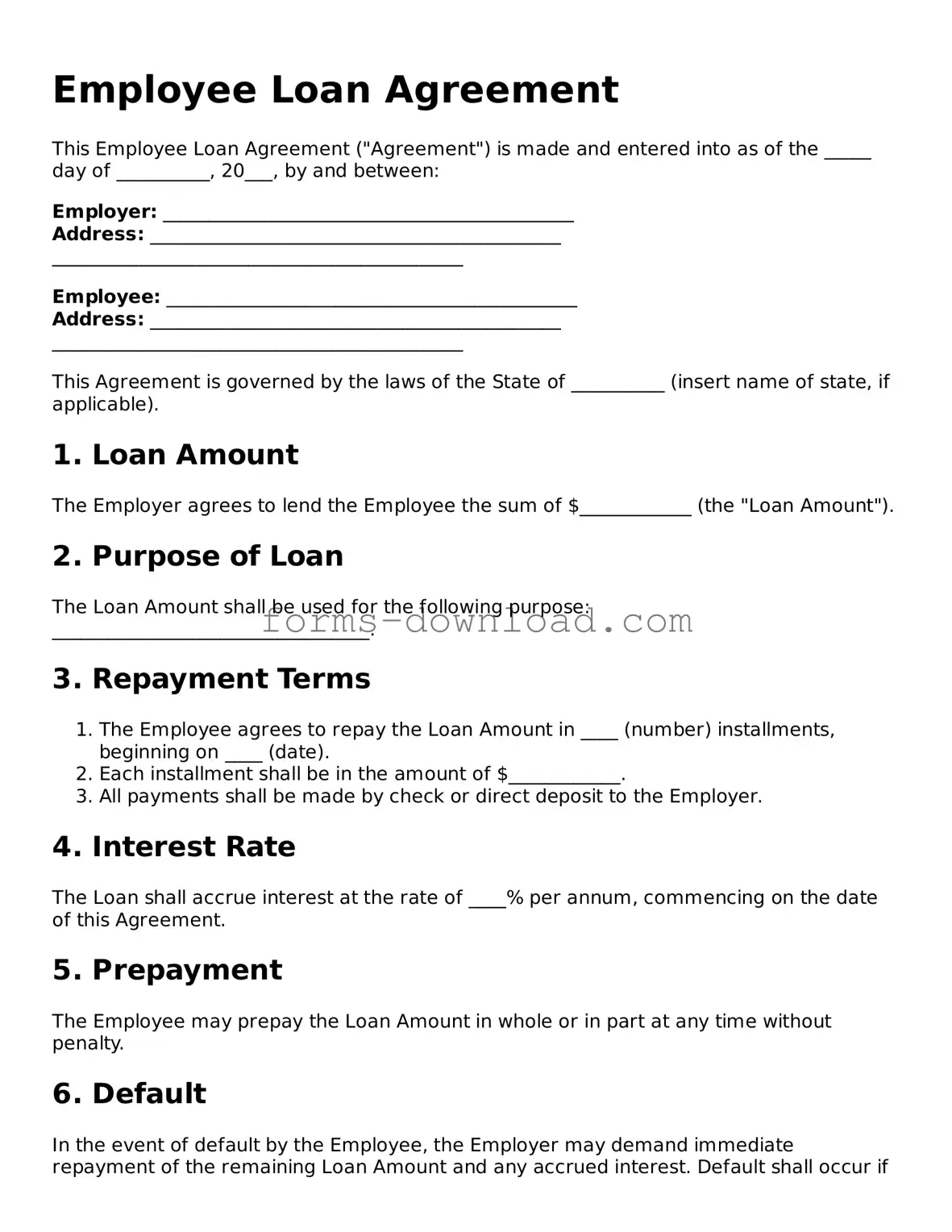 Fillable Employee Loan Agreement Form