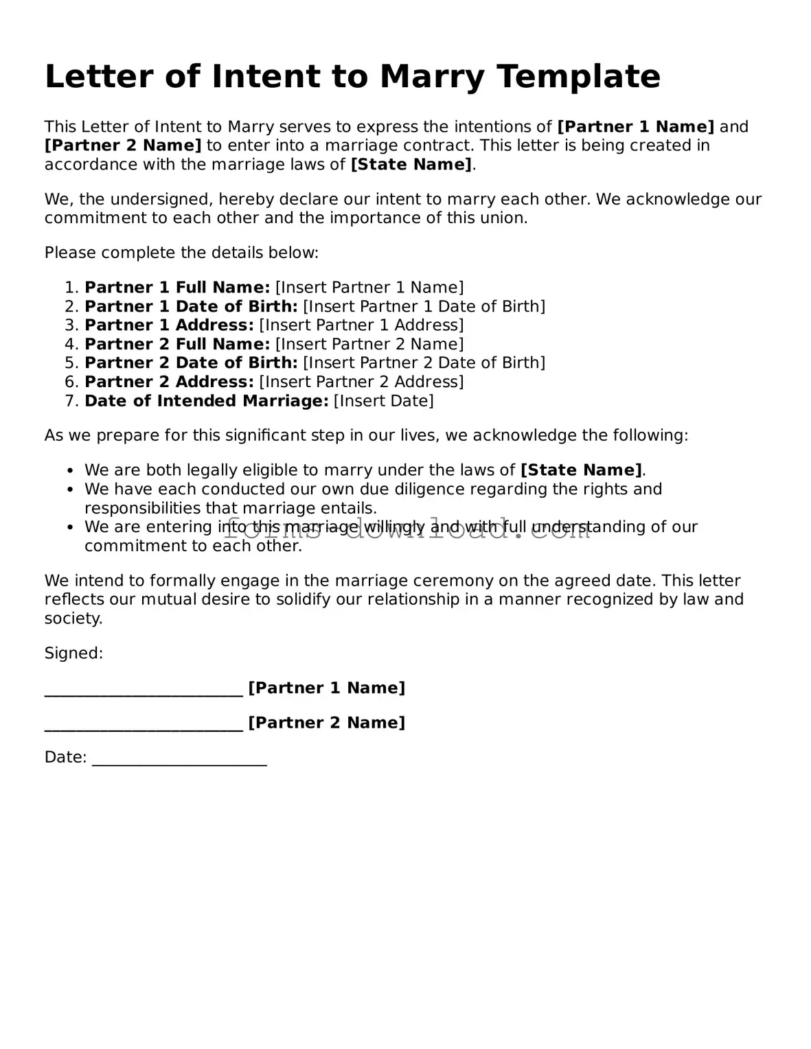 Fillable Letter of Intent to Marry Form