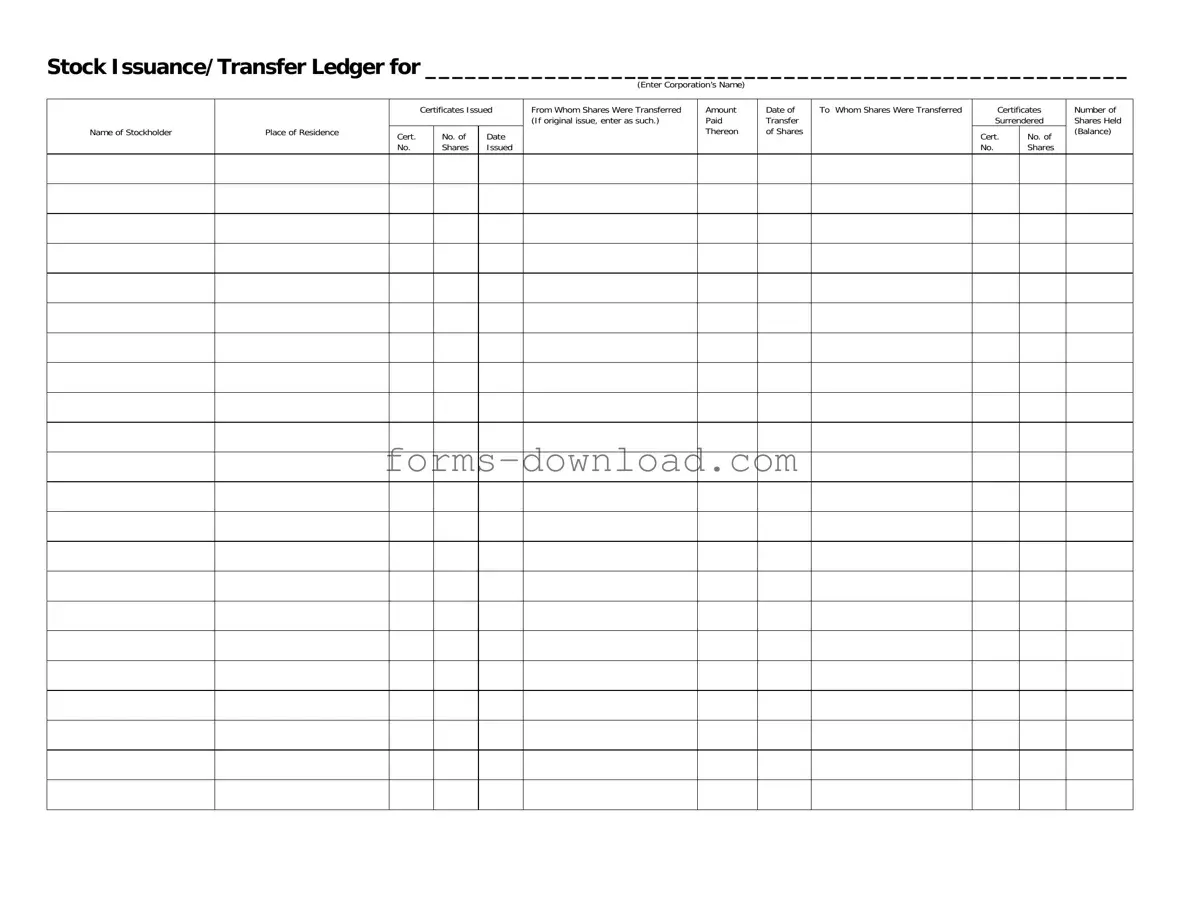 Blank Stock Transfer Ledger Form