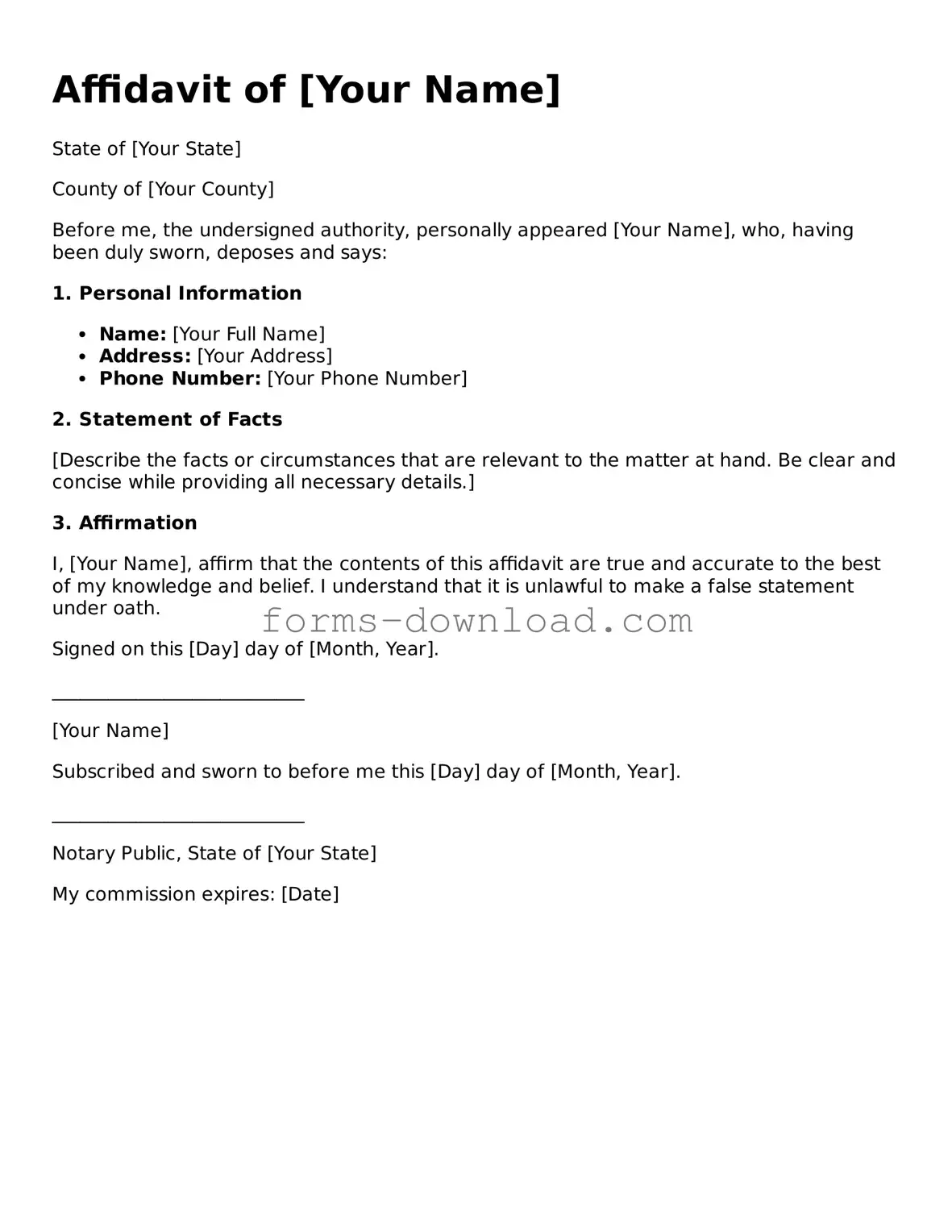 Fillable Affidavit Form