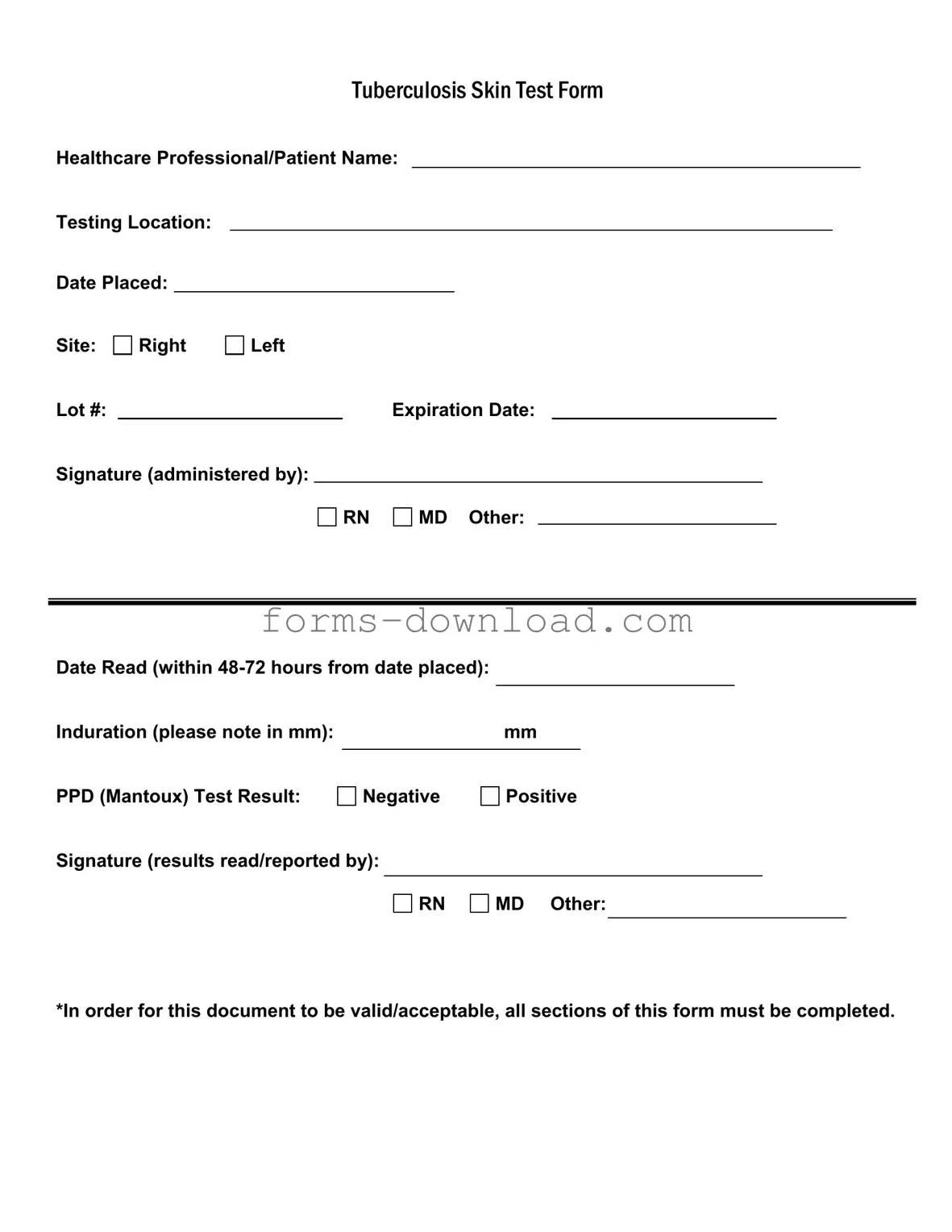 Blank Tb Test Form