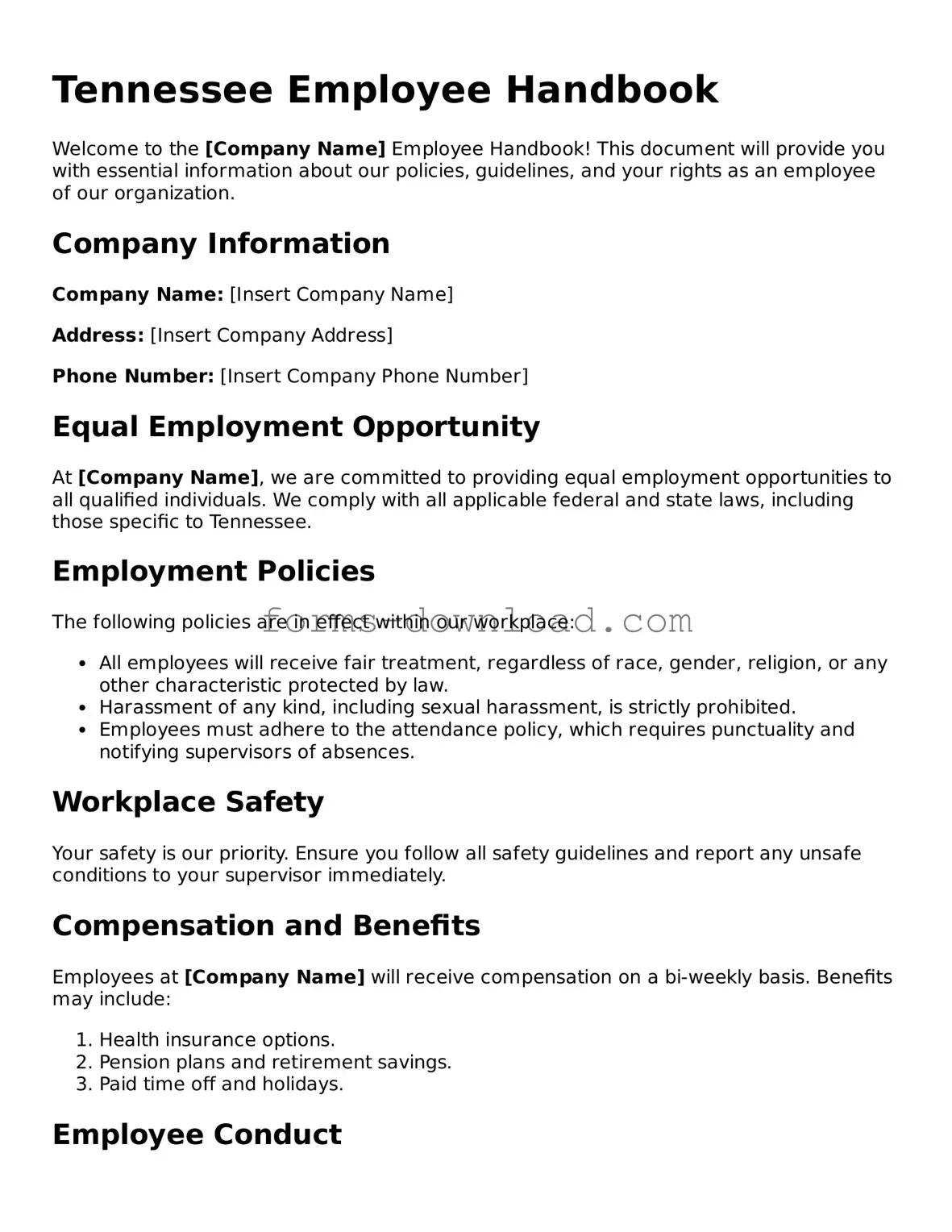 Attorney-Approved Employee Handbook Document for the State of Tennessee