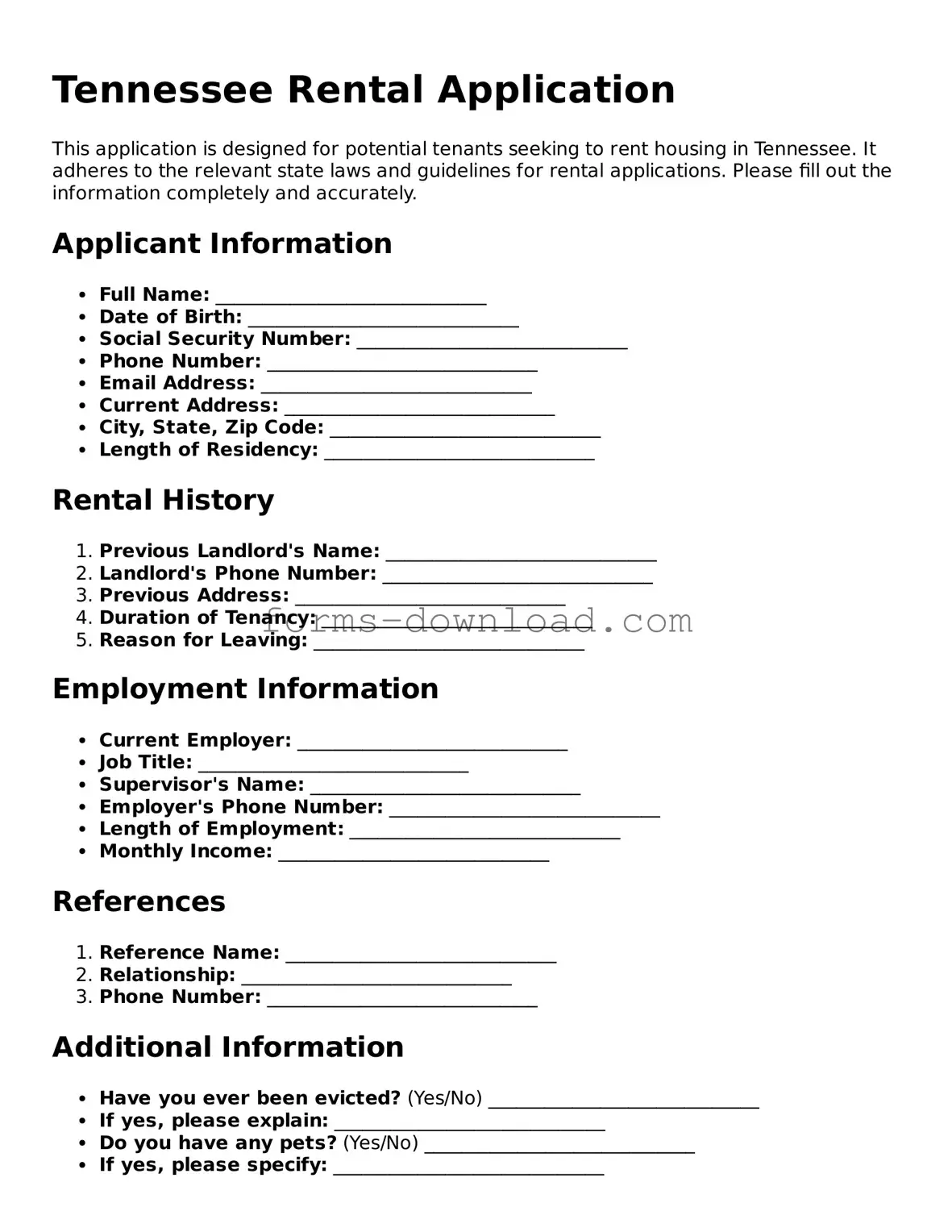 Attorney-Approved Rental Application Document for the State of Tennessee