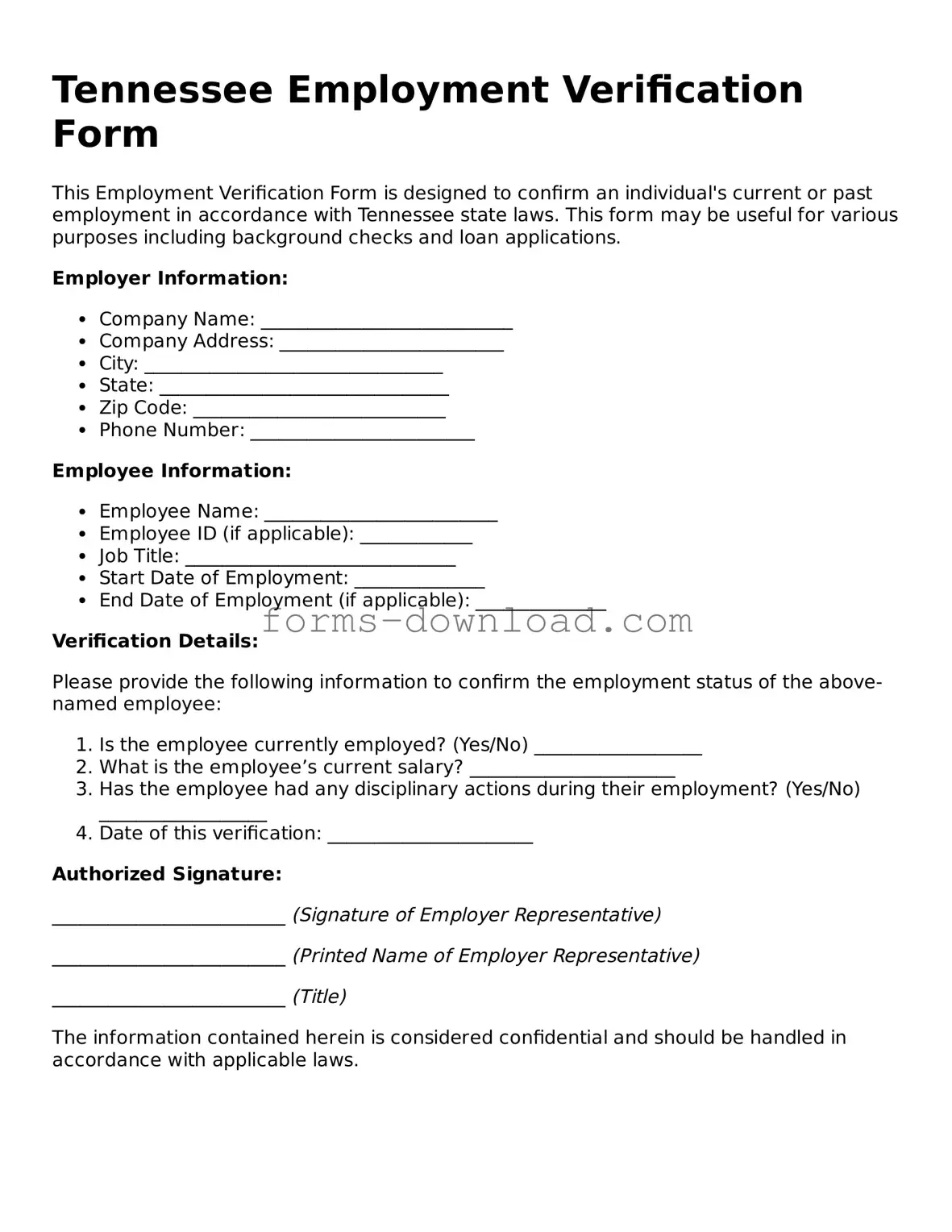 Attorney-Approved Employment Verification Document for the State of Tennessee