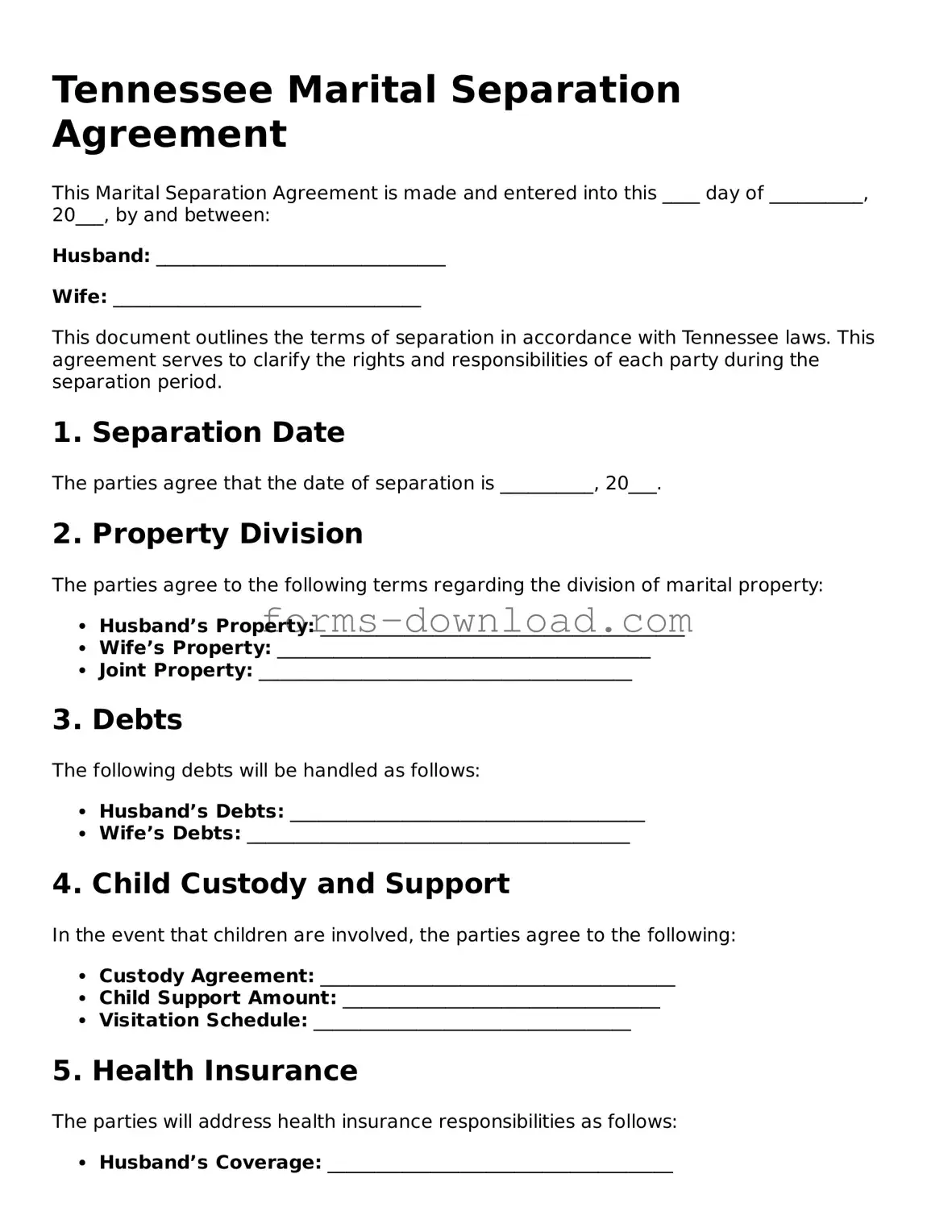 Attorney-Approved Marital Separation Agreement Document for the State of Tennessee