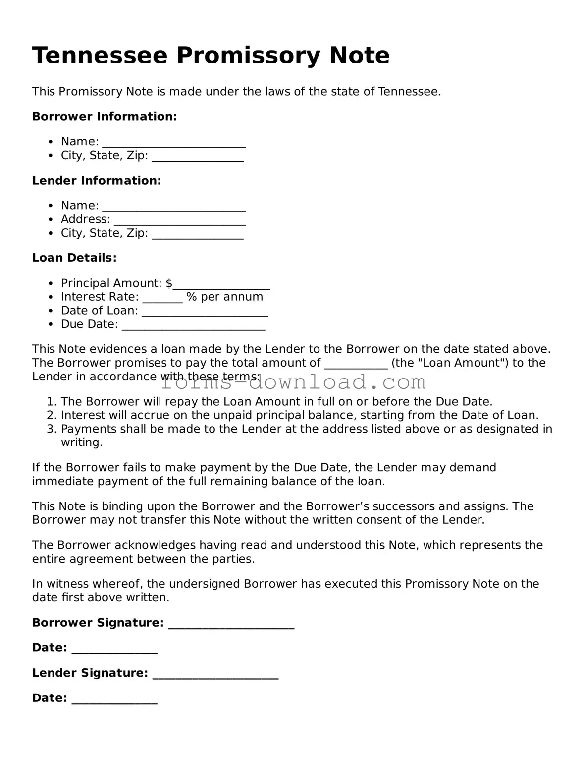 Attorney-Approved Promissory Note Document for the State of Tennessee
