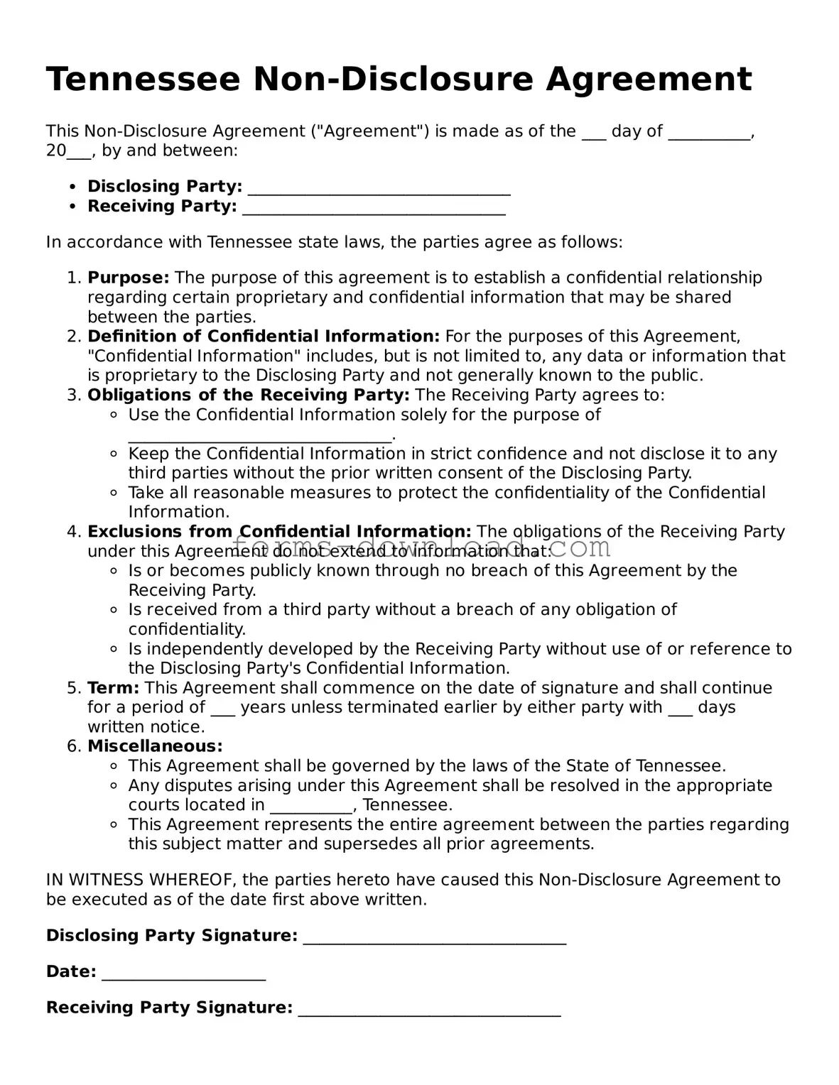 Attorney-Approved Non-disclosure Agreement Document for the State of Tennessee