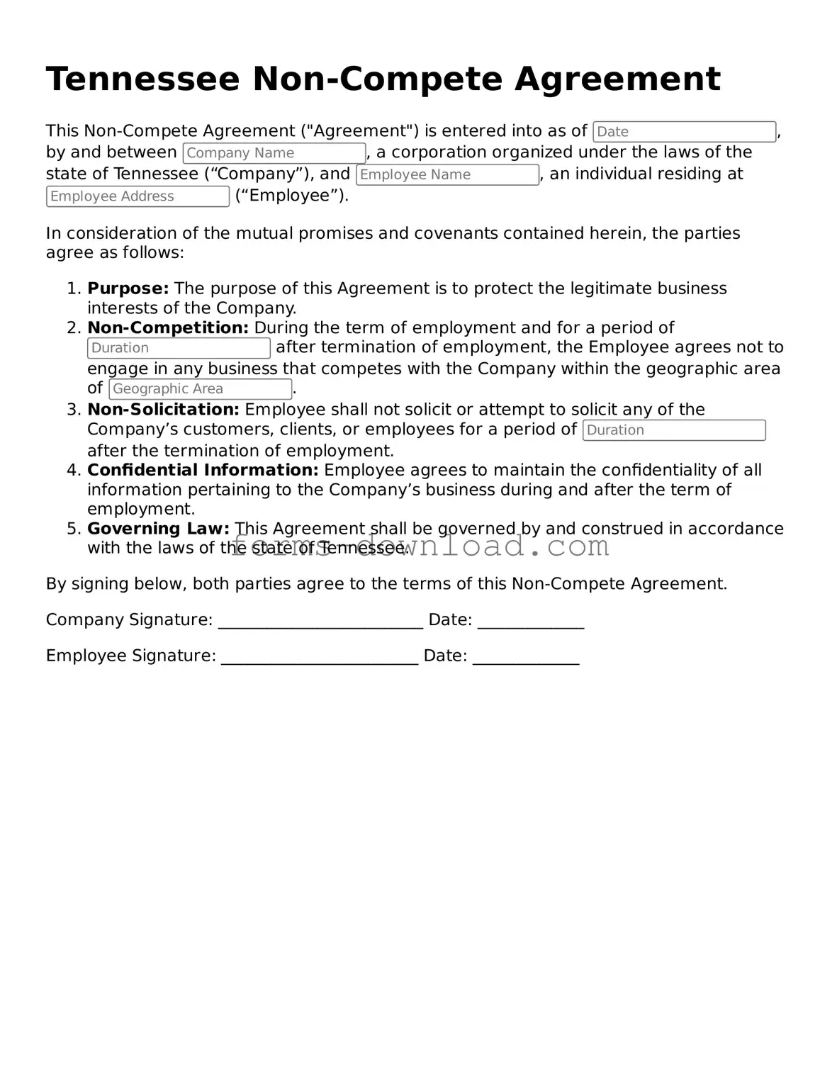 Attorney-Approved Non-compete Agreement Document for the State of Tennessee