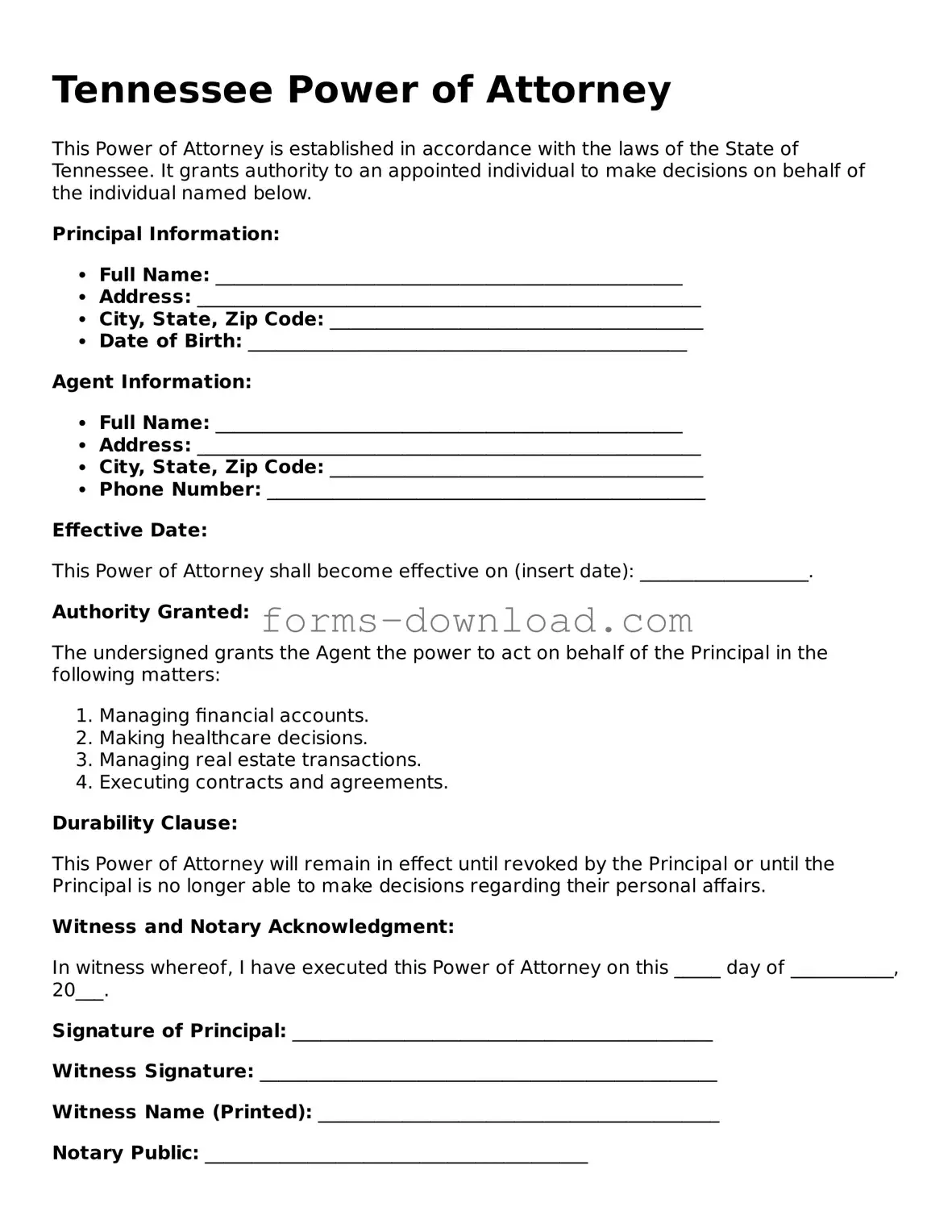 Attorney-Approved Power of Attorney Document for the State of Tennessee