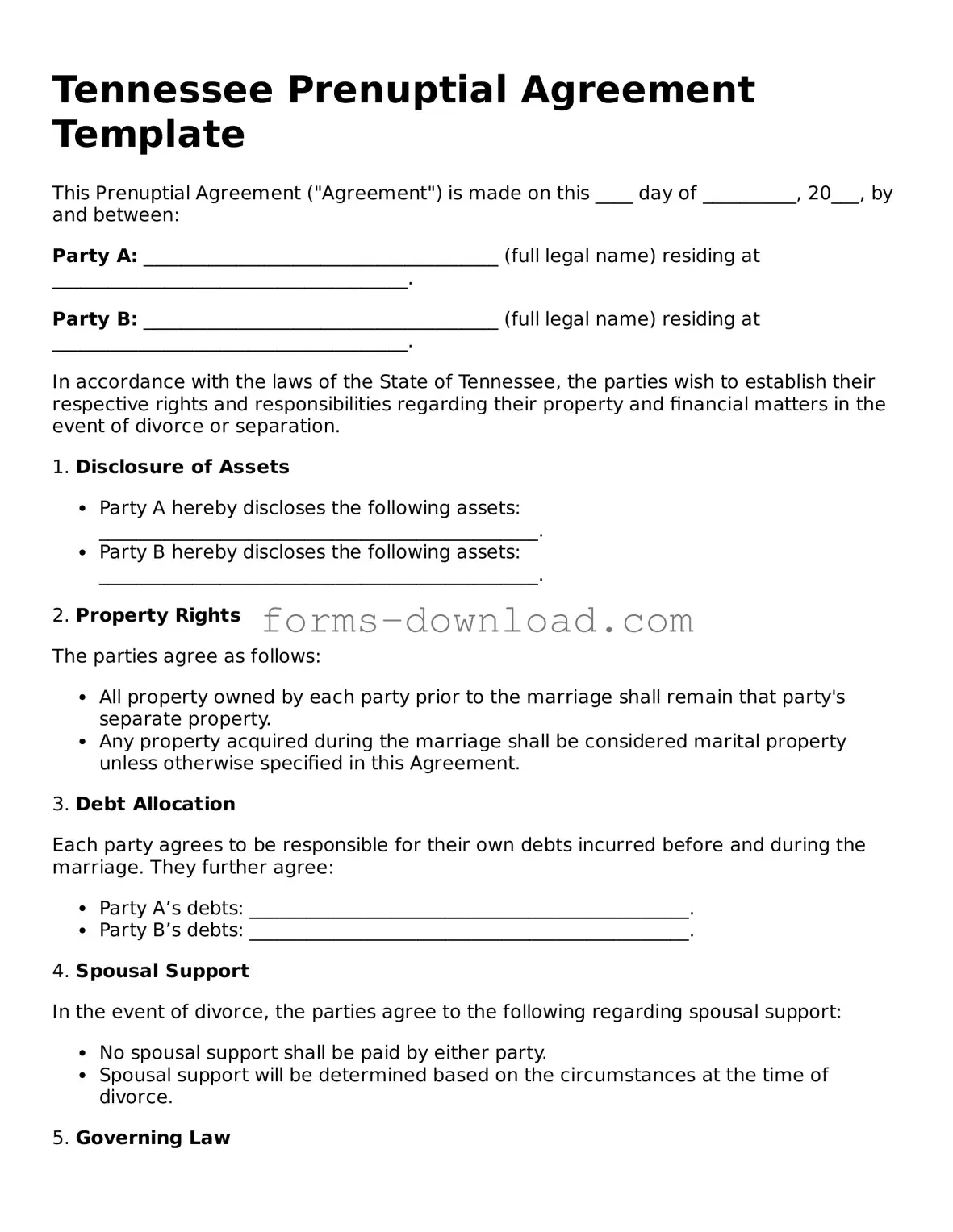Attorney-Approved Prenuptial Agreement Document for the State of Tennessee