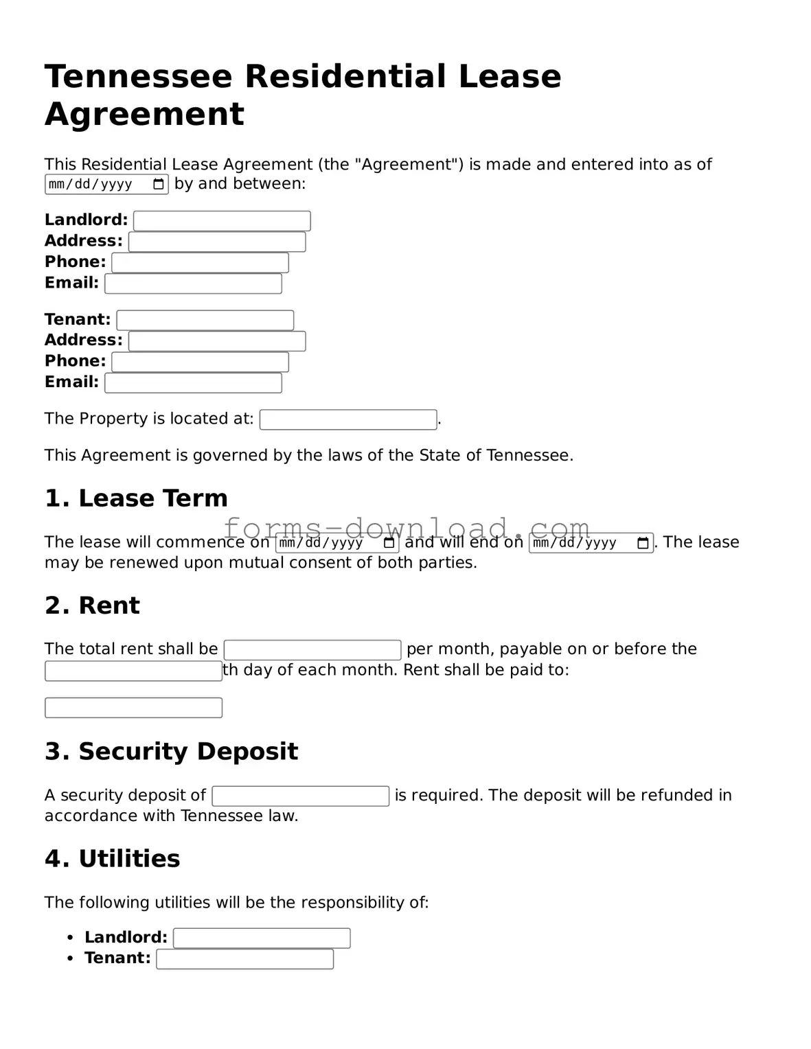 Attorney-Approved Residential Lease Agreement Document for the State of Tennessee