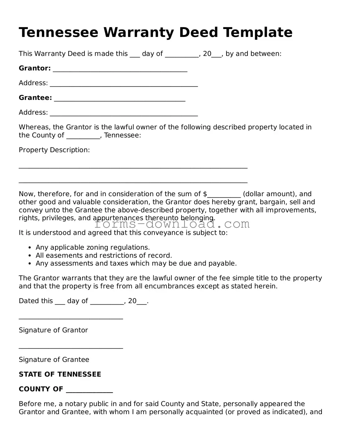 Attorney-Approved Deed Document for the State of Tennessee