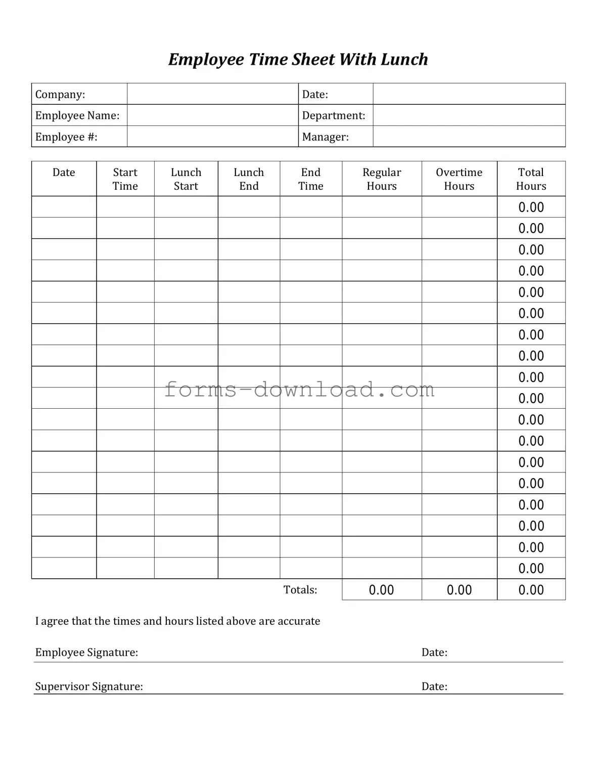 Blank Time Card Form