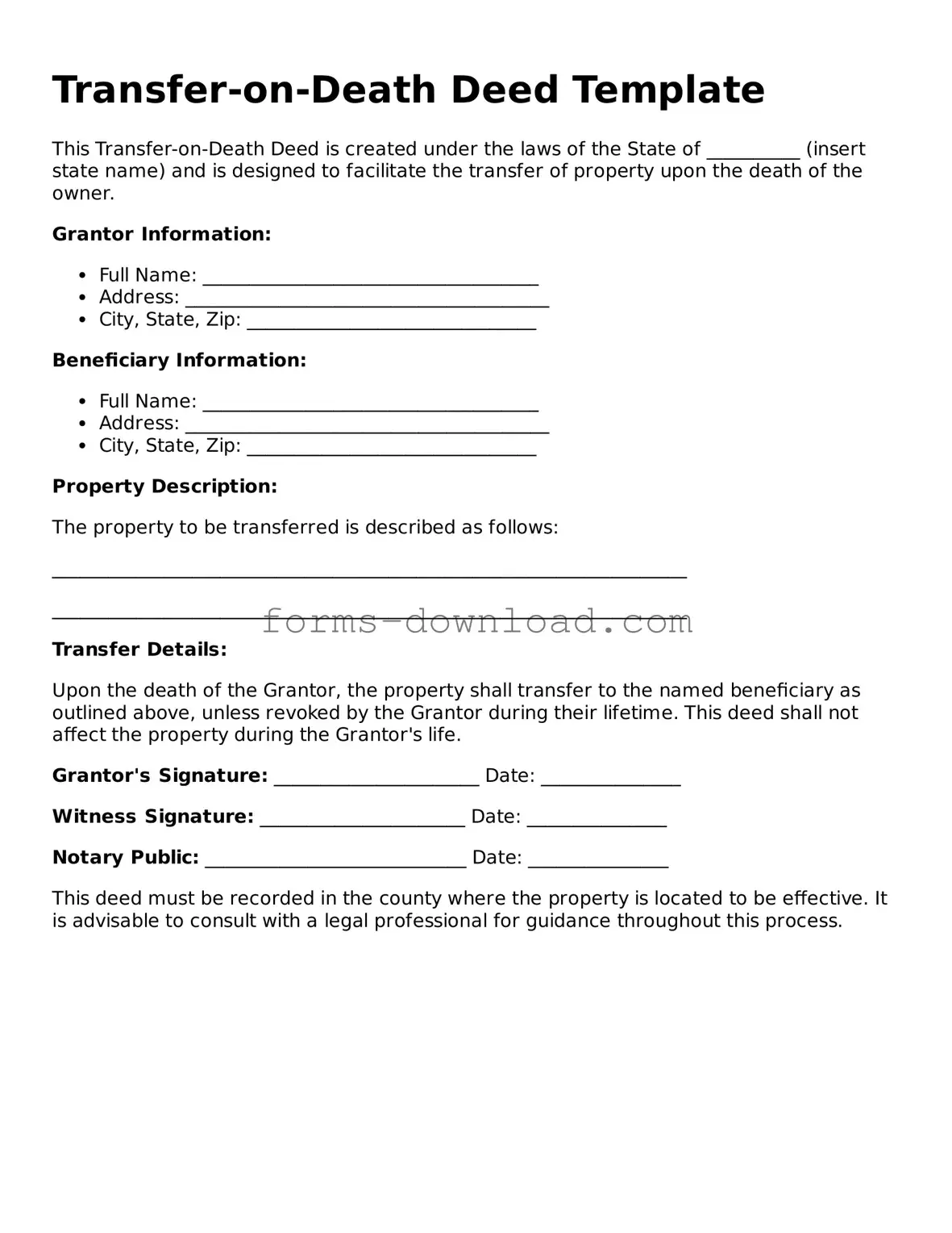 Fillable Transfer-on-Death Deed Form