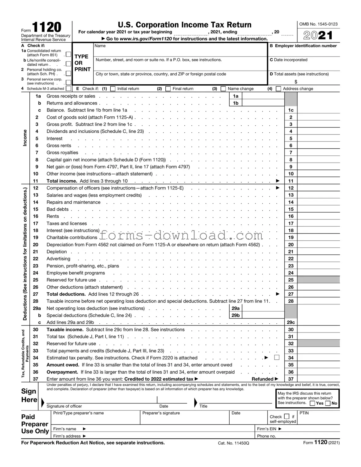 Blank IRS 1120 Form