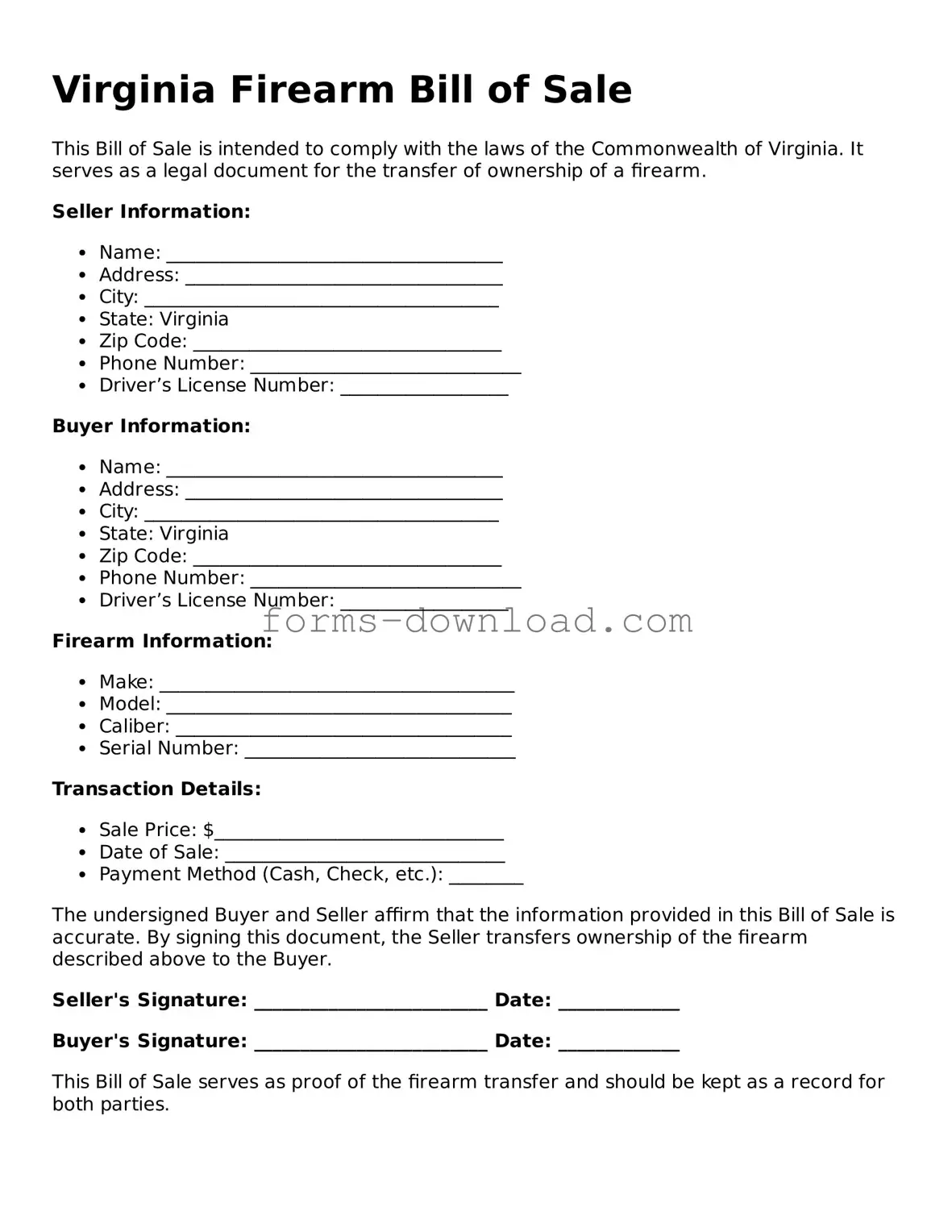 Attorney-Approved Firearm Bill of Sale Document for the State of Virginia