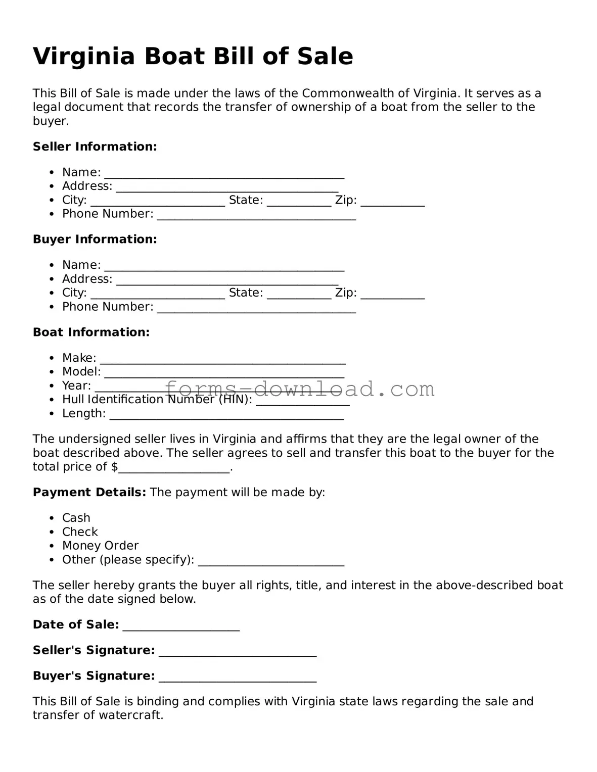 Attorney-Approved Boat Bill of Sale Document for the State of Virginia