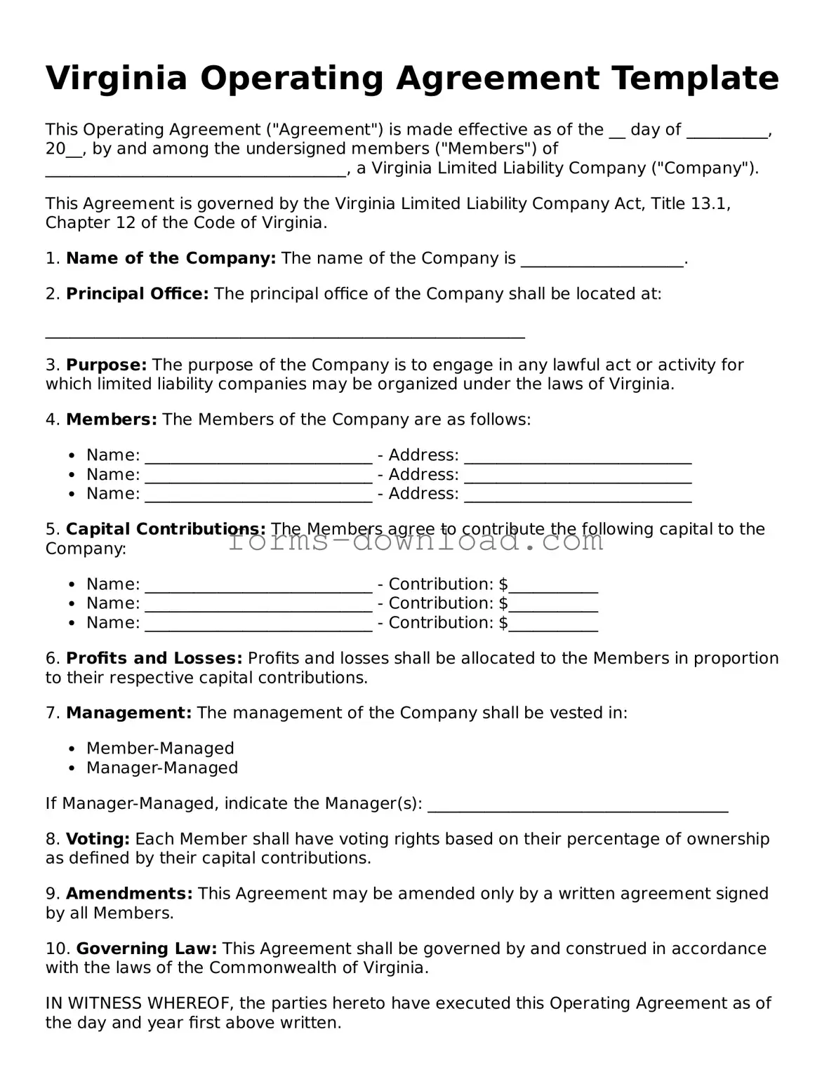 Attorney-Approved Operating Agreement Document for the State of Virginia