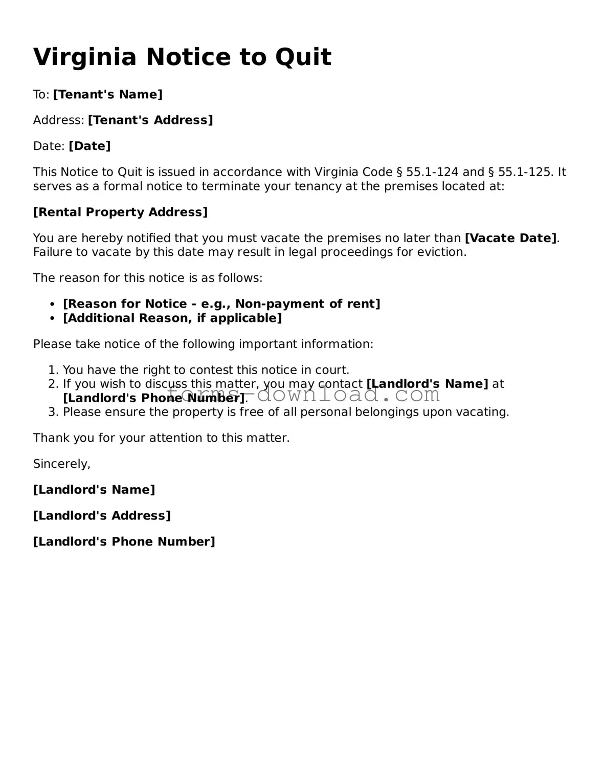 Attorney-Approved Notice to Quit Document for the State of Virginia