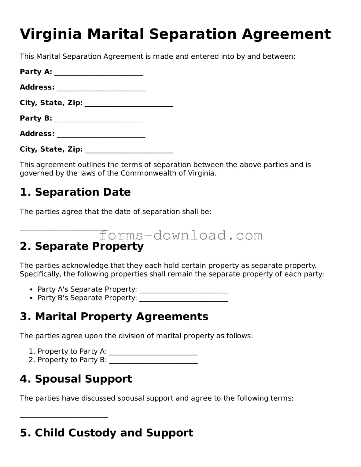 Attorney-Approved Marital Separation Agreement Document for the State of Virginia