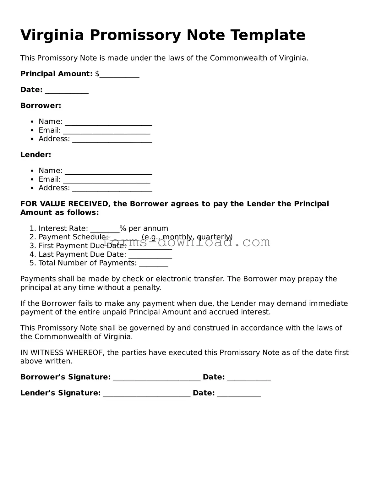 Attorney-Approved Promissory Note Document for the State of Virginia