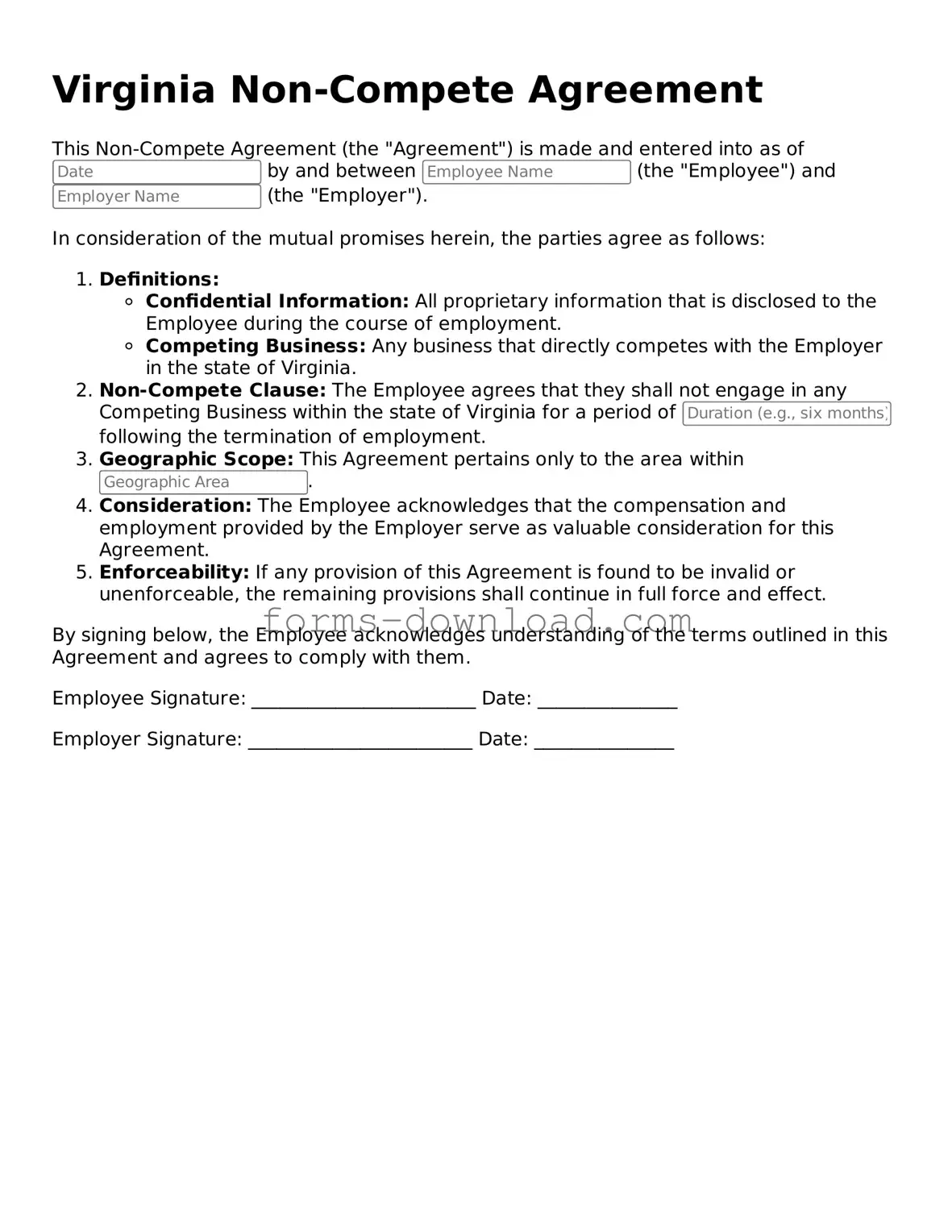 Attorney-Approved Non-compete Agreement Document for the State of Virginia