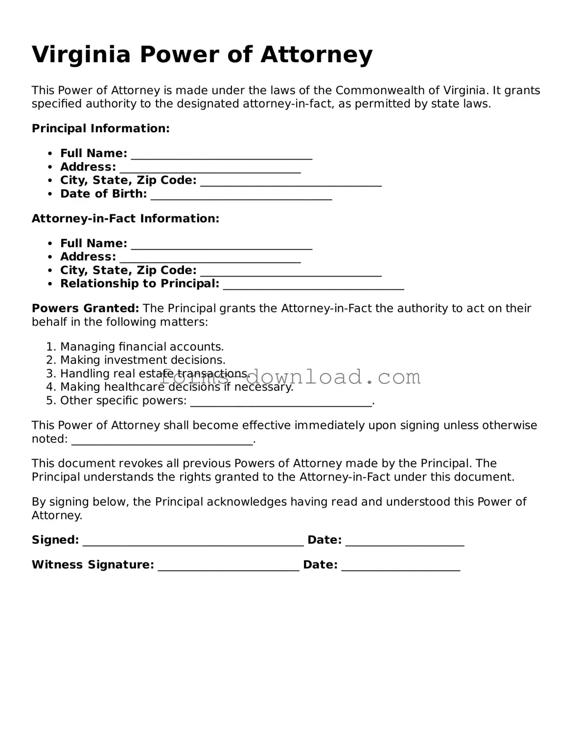 Attorney-Approved Power of Attorney Document for the State of Virginia