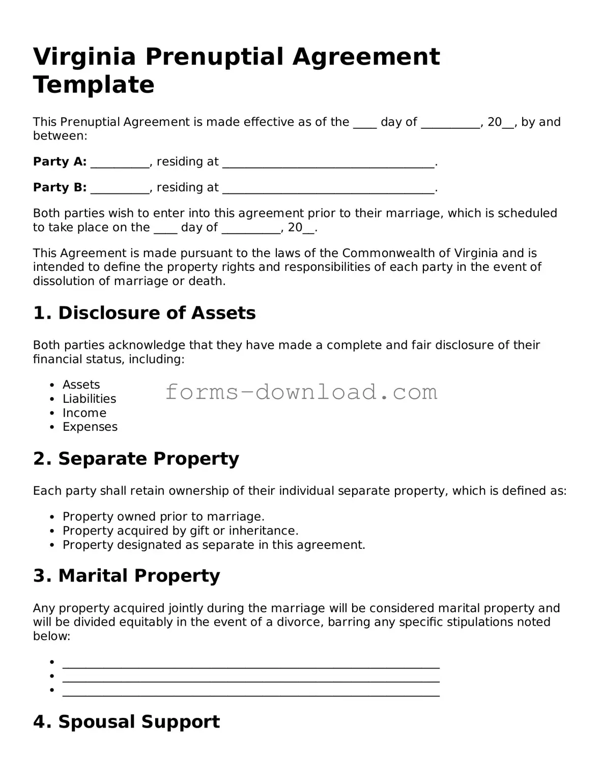 Attorney-Approved Prenuptial Agreement Document for the State of Virginia