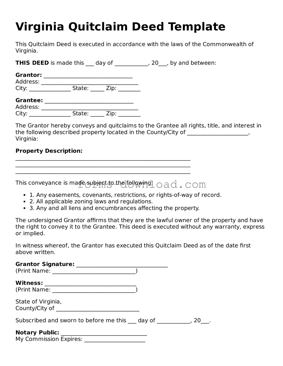 Attorney-Approved Quitclaim Deed Document for the State of Virginia