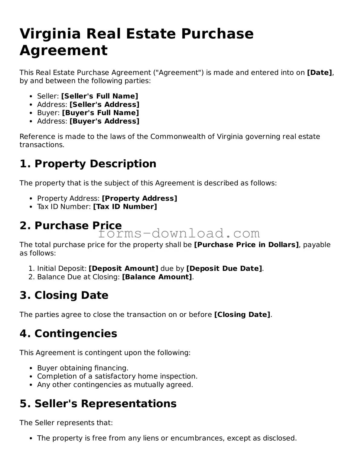 Attorney-Approved Real Estate Purchase Agreement Document for the State of Virginia