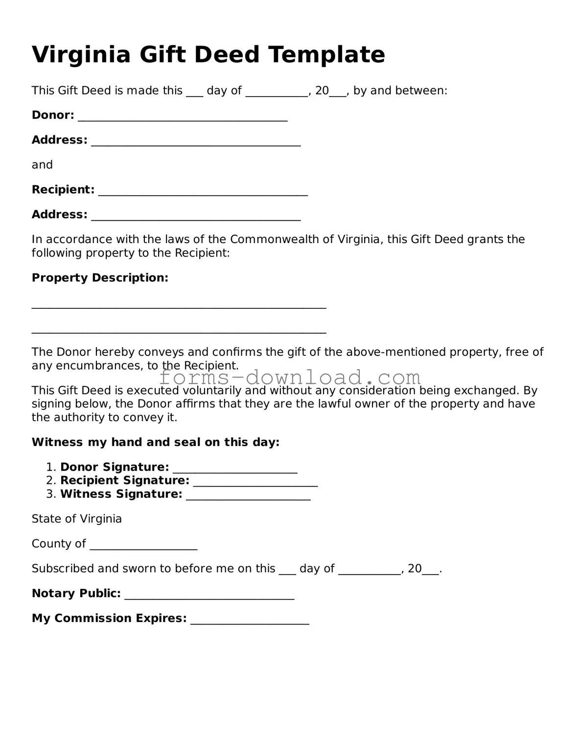 Attorney-Approved Gift Deed Document for the State of Virginia